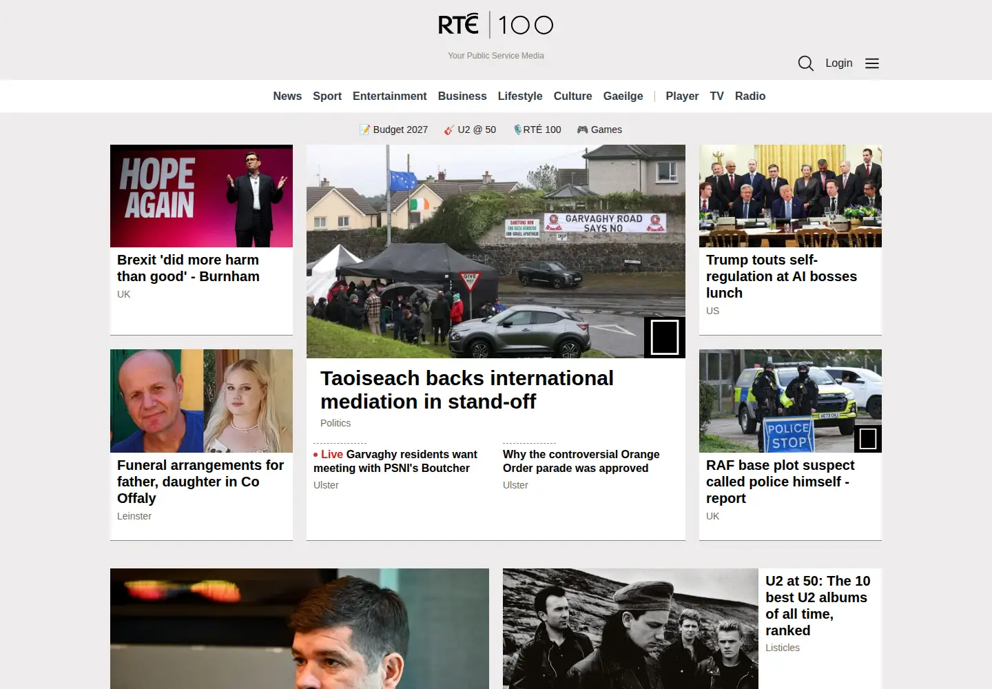 Screenshot of rte.ie