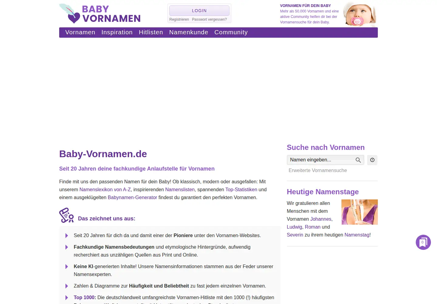Screenshot of baby-vornamen.de