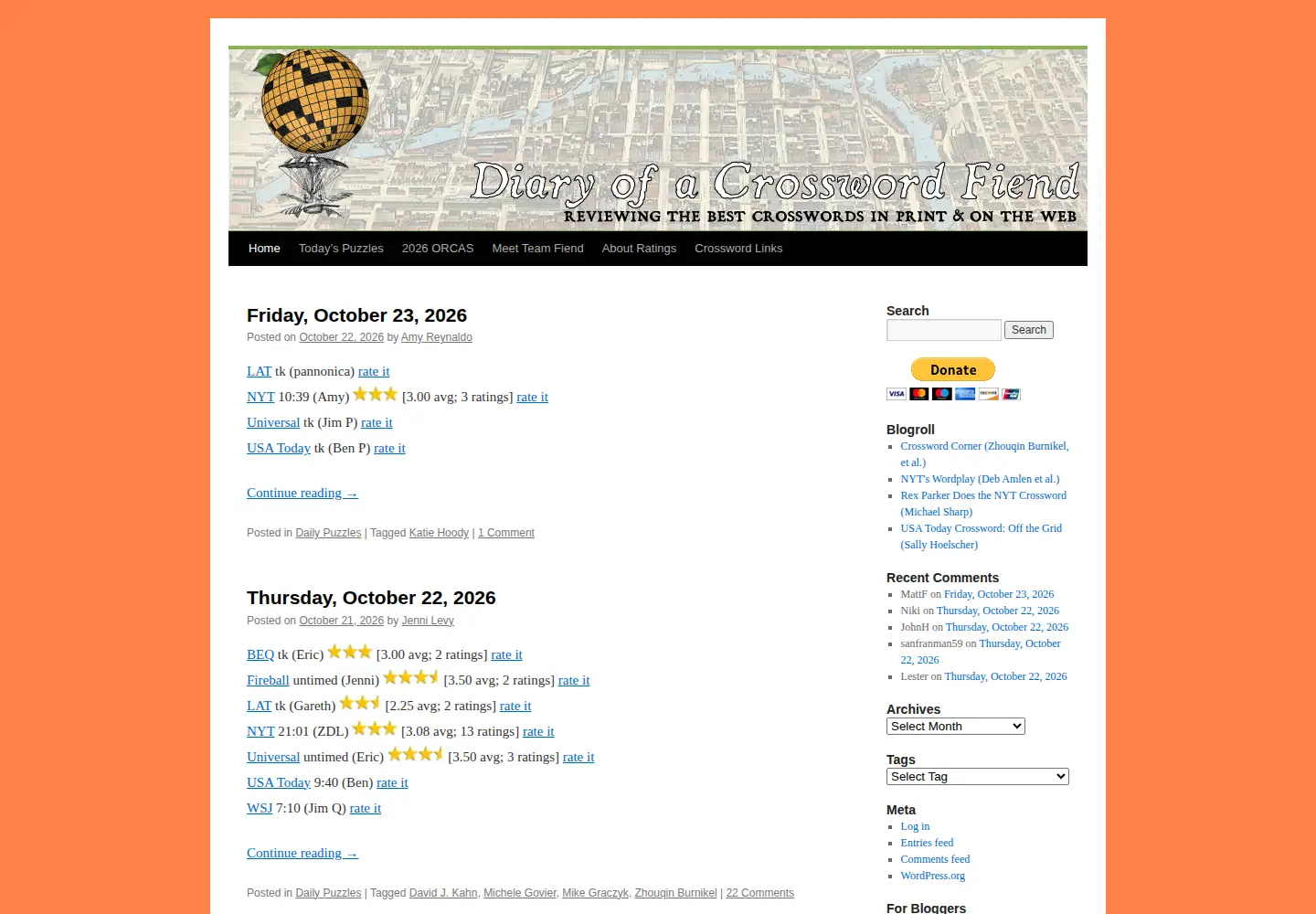 Captured homepage of crosswordfiend.com in the current scan