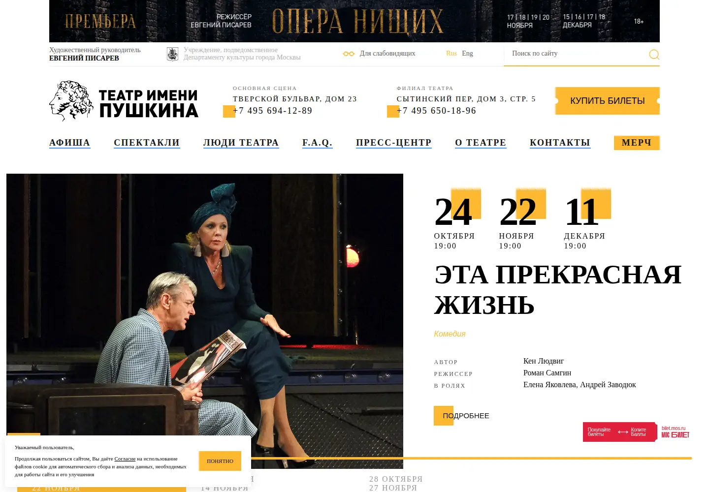 Screenshot of teatrpushkin.ru