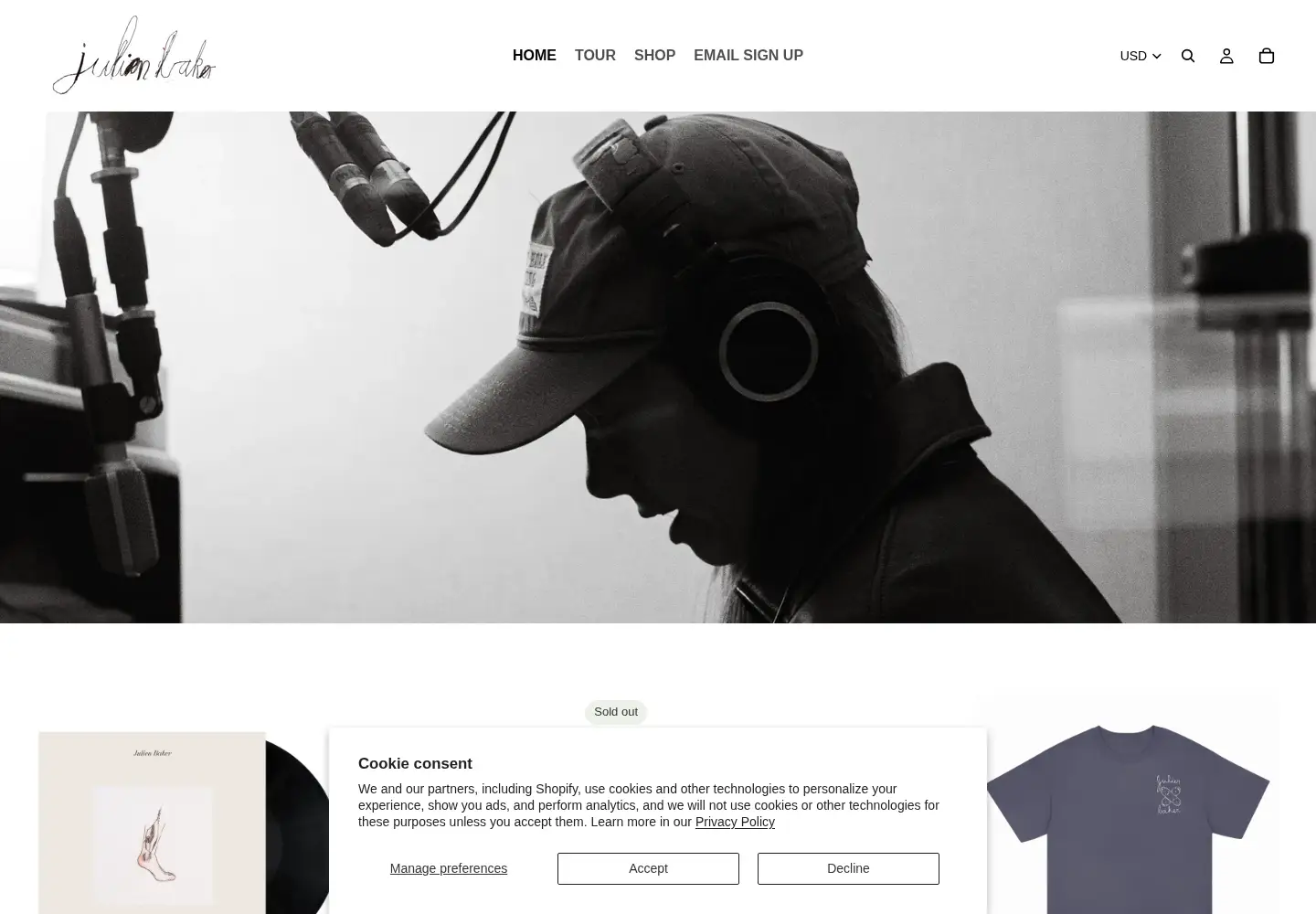 Captured homepage of julienbaker.com in the current scan
