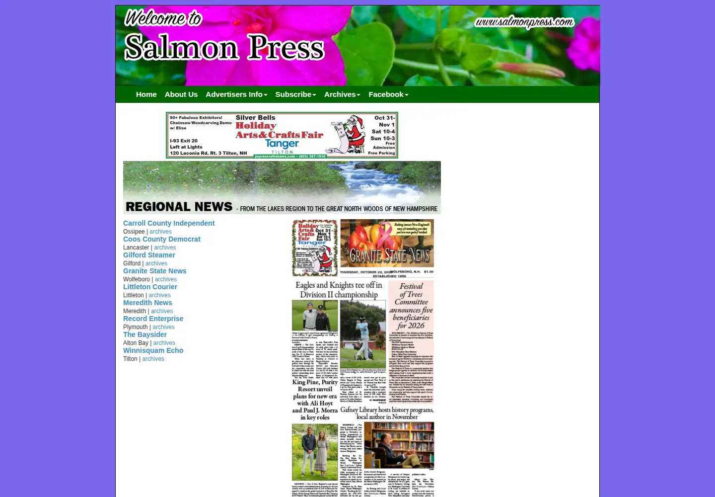 Captured homepage of newhampshirelakesandmountains.com in the current scan