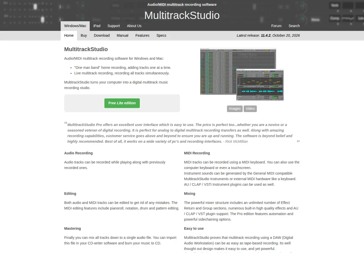 Screenshot of multitrackstudio.com