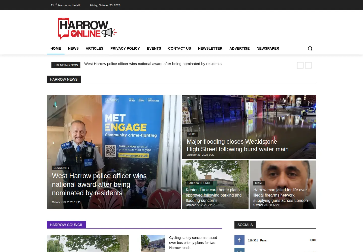 Captured homepage of harrowonline.org in the current scan
