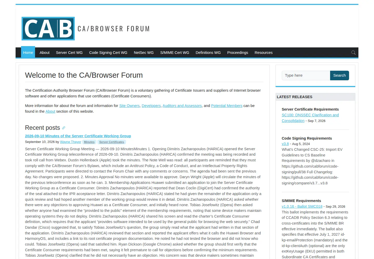 Screenshot of cabforum.org