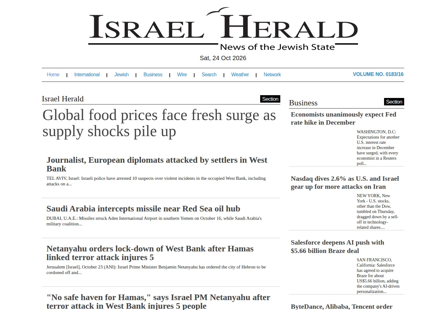 Captured homepage of israelherald.com in the current scan