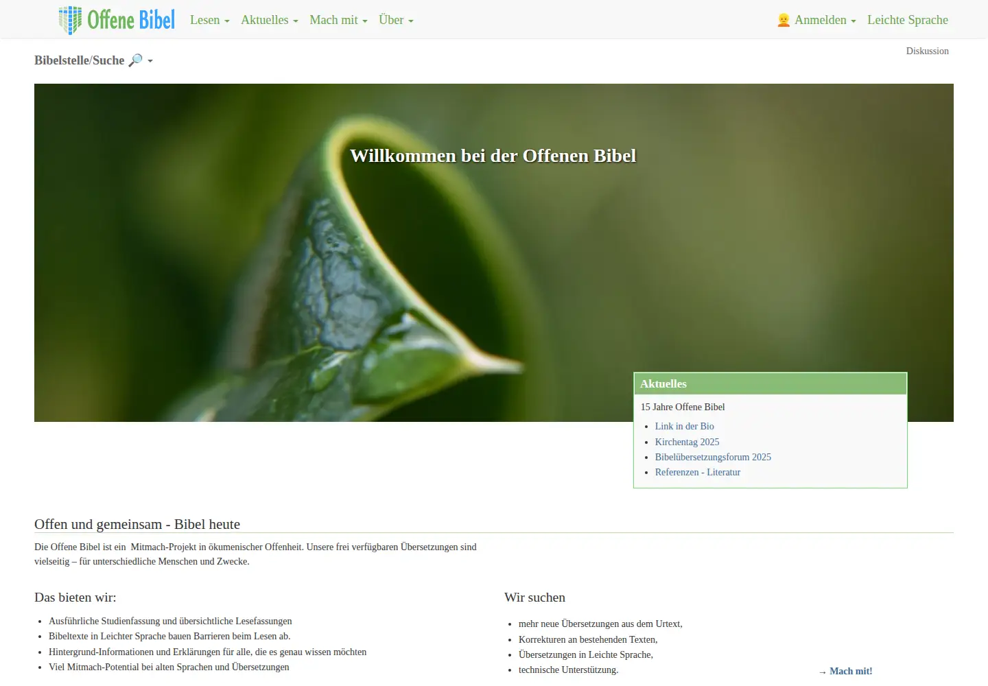 Captured homepage of offene-bibel.de in the current scan