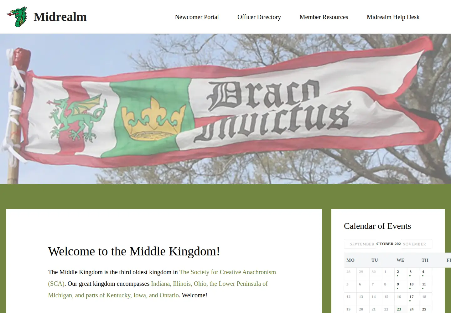 Captured homepage of midrealm.org in the current scan