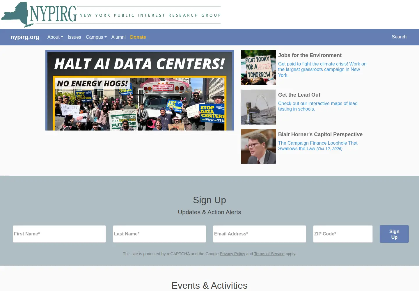 Captured homepage of nypirg.org in the current scan