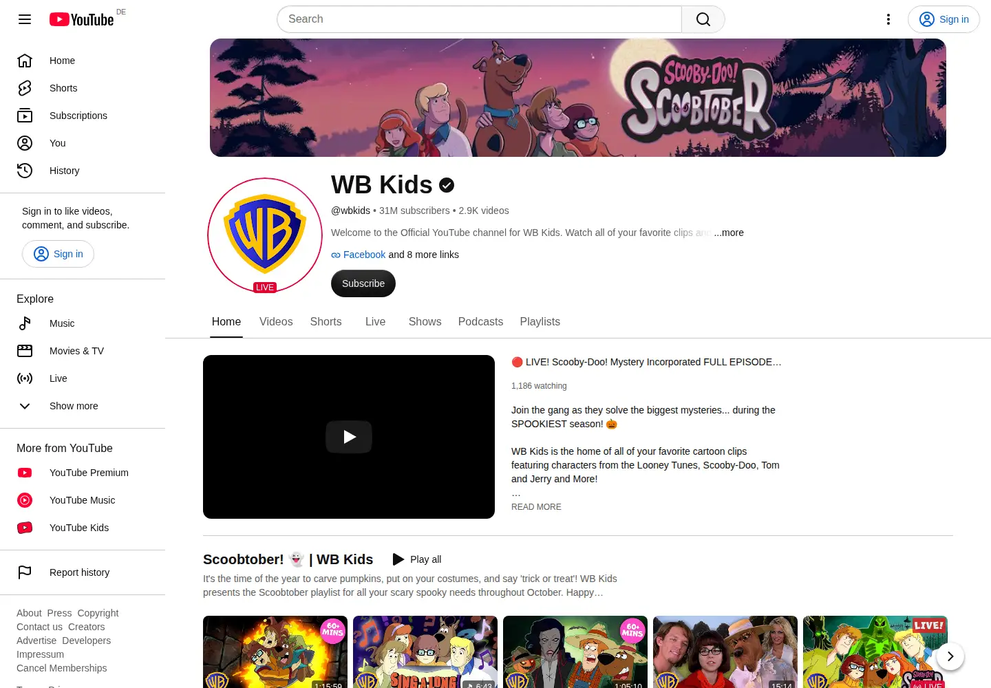 Captured homepage of scoobydoo.com in the current scan