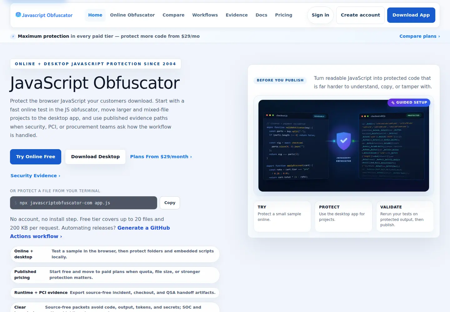 Captured homepage of javascriptobfuscator.com in the current scan