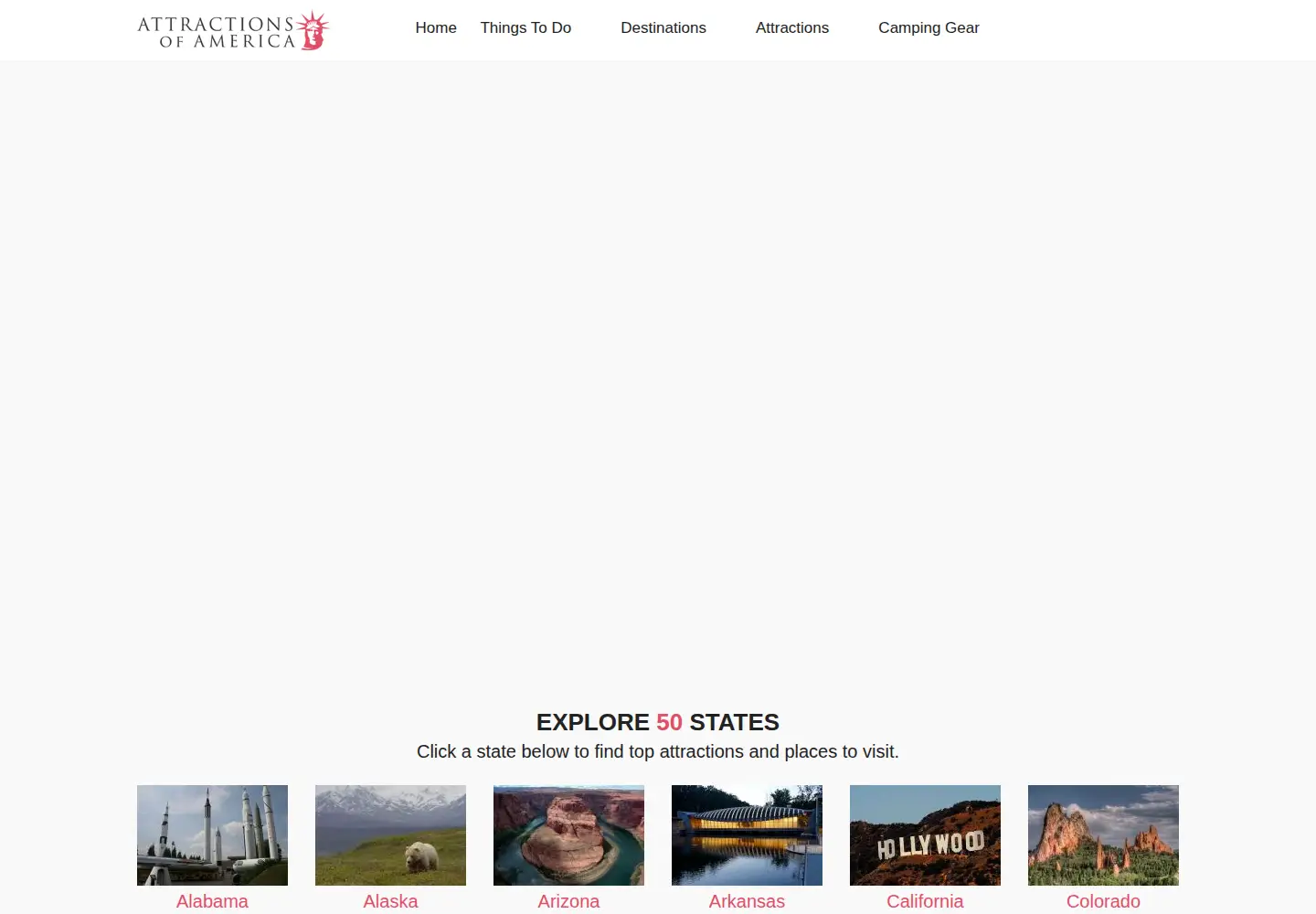 Captured homepage of attractionsofamerica.com in the current scan