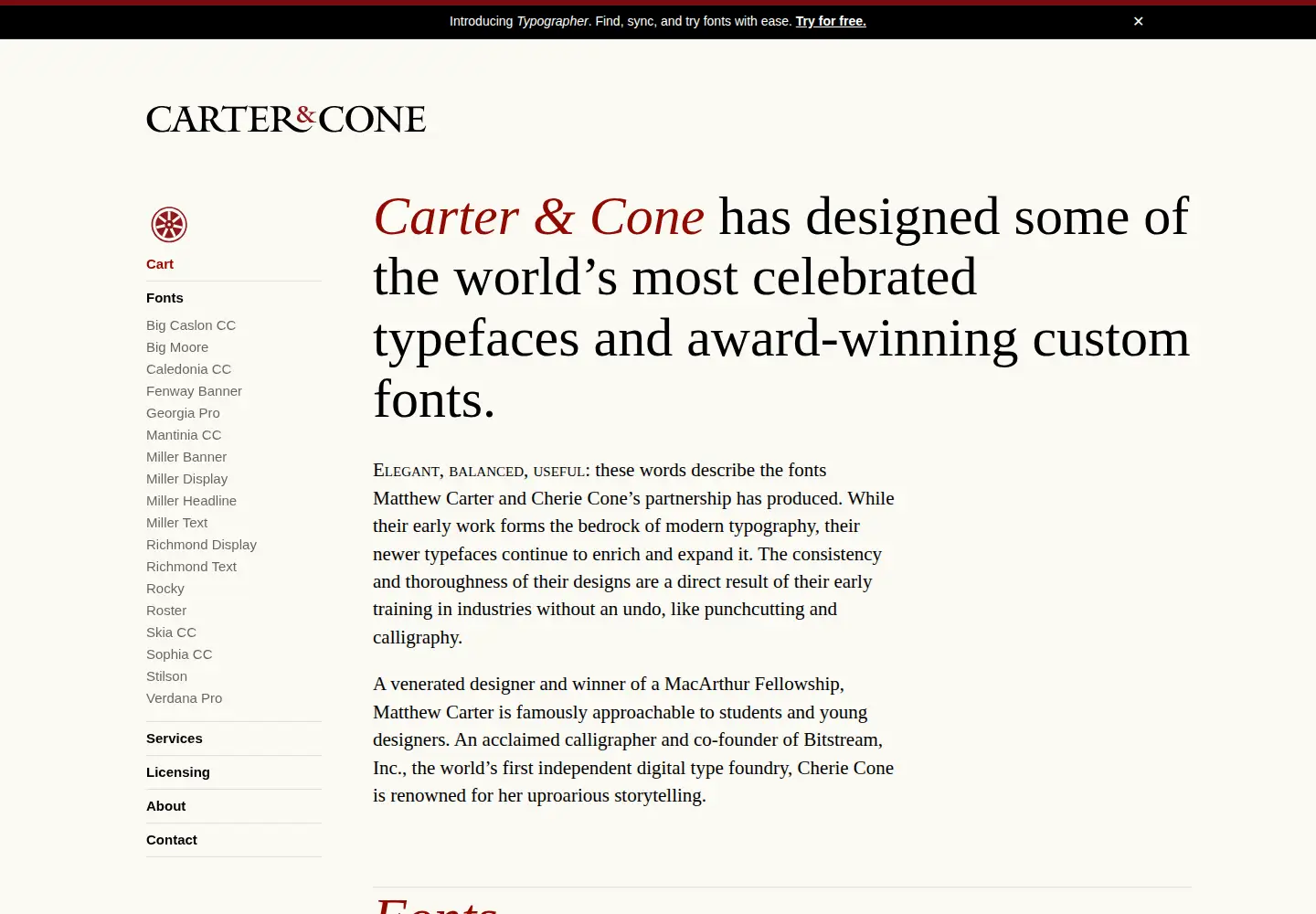 Captured homepage of carterandcone.com in the current scan