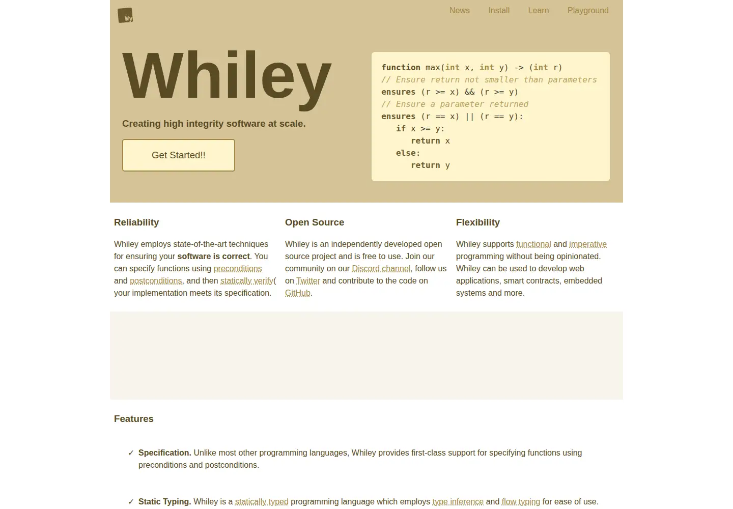 Captured homepage of whiley.org in the current scan