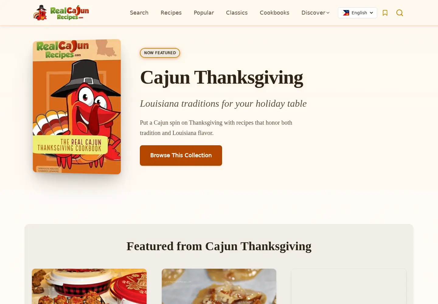 Captured homepage of realcajunrecipes.com in the current scan