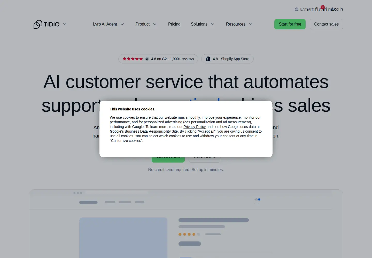 Screenshot of tidio.com