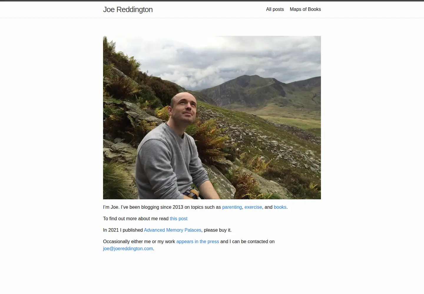 Captured homepage of joereddington.com in the current scan