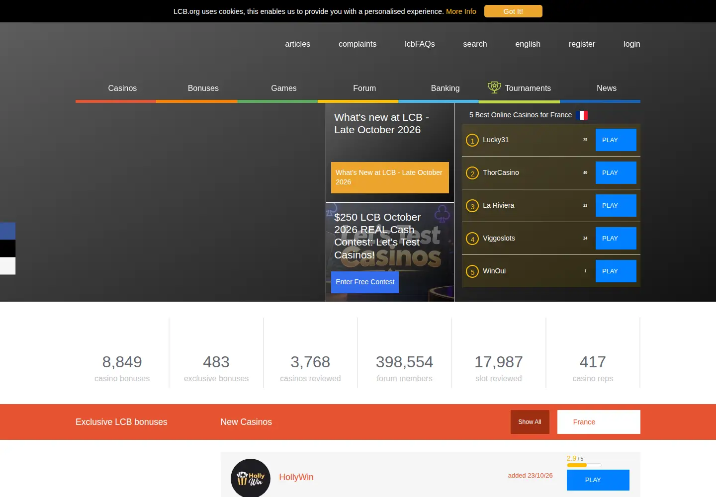 Screenshot of latestcasinobonuses.com