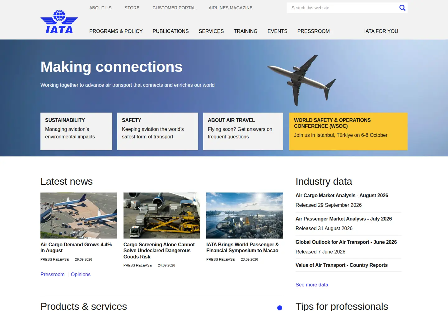 Screenshot of iata.org