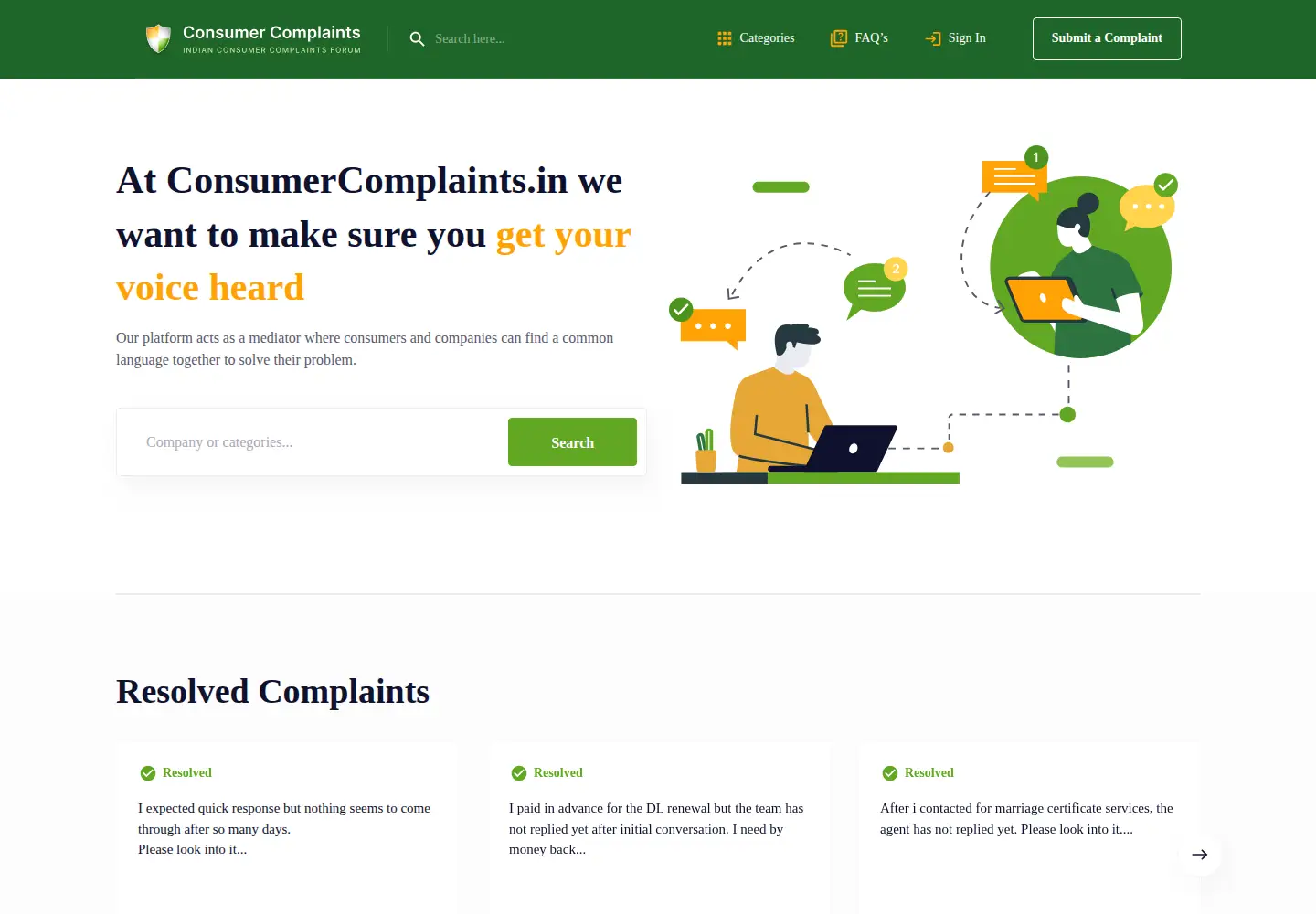 Screenshot of consumercomplaints.in