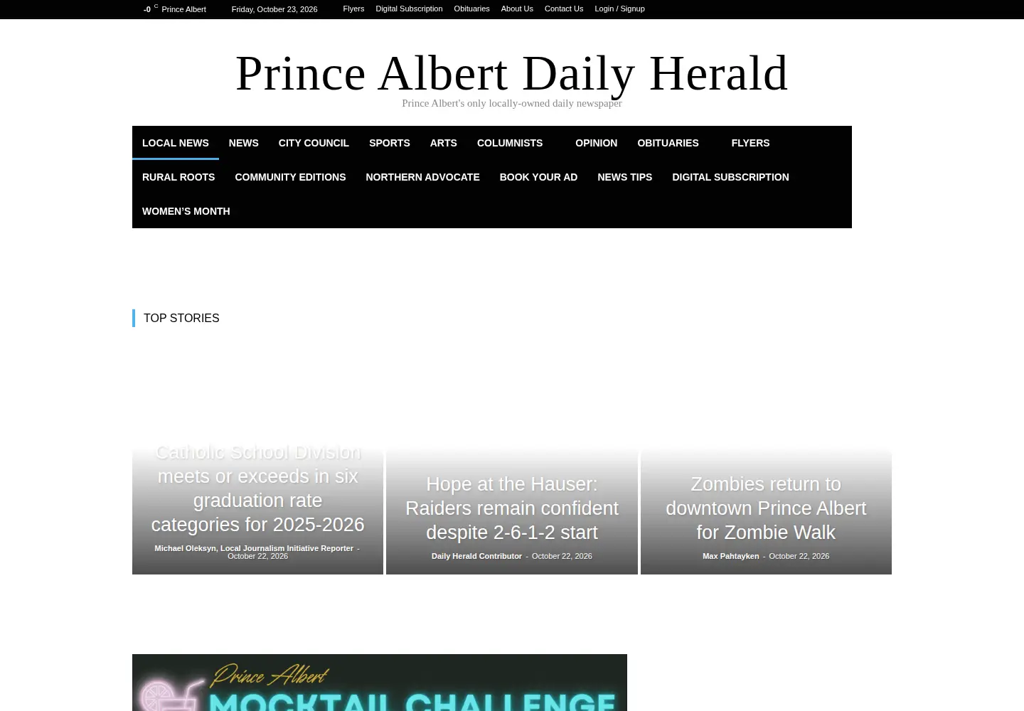 Screenshot of paherald.sk.ca