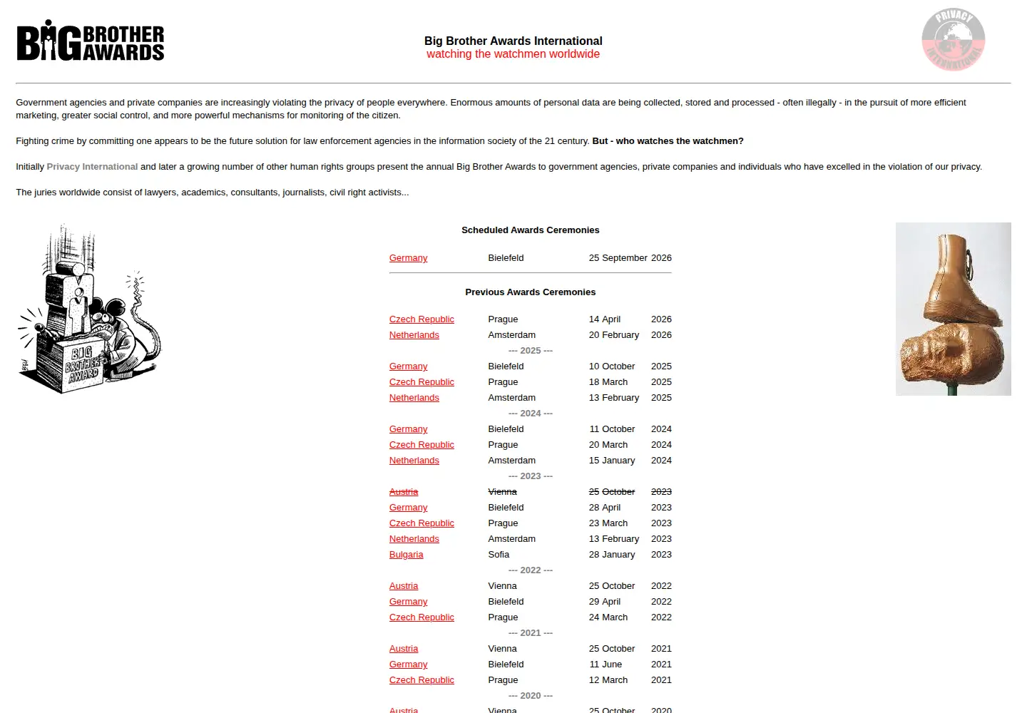 Screenshot of bigbrotherawards.org