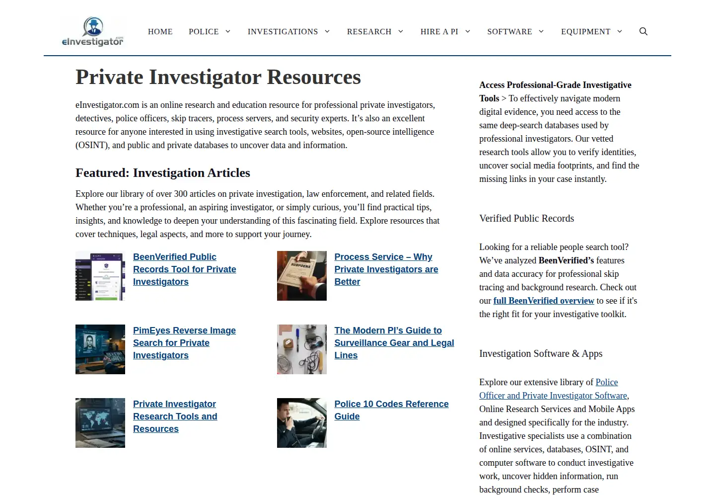 Captured homepage of einvestigator.com in the current scan