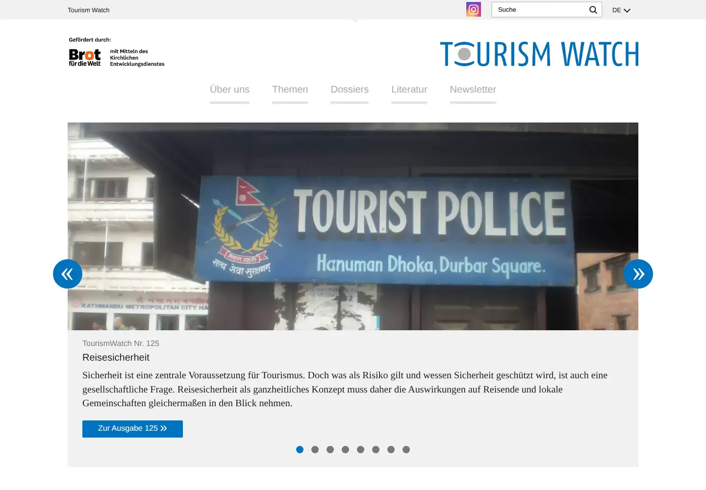 Captured homepage of tourism-watch.de in the current scan
