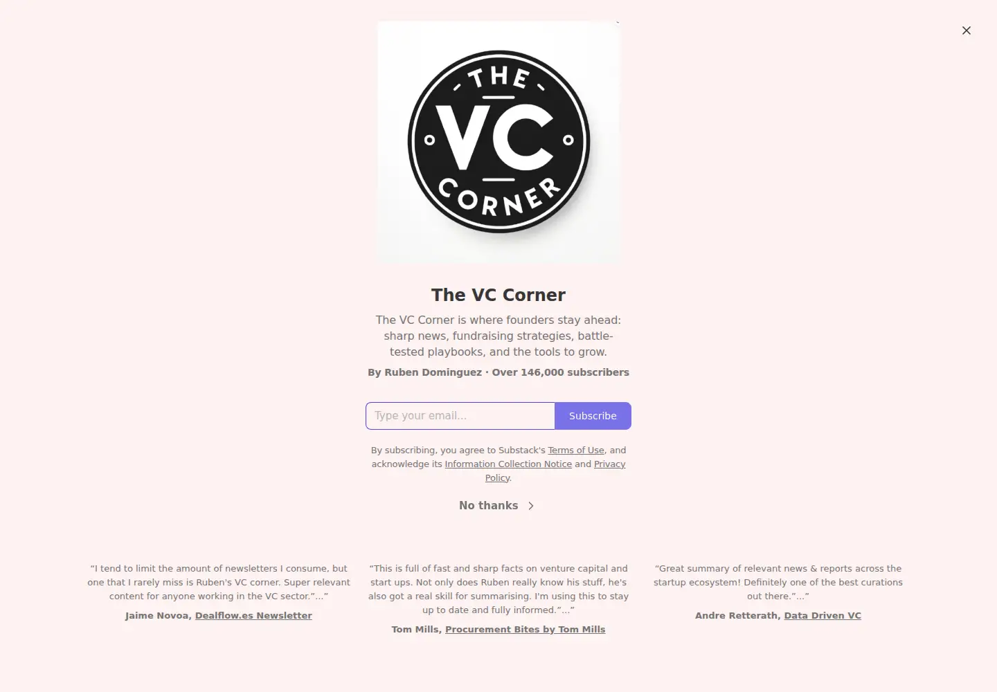 Captured homepage of thevccorner.com in the current scan