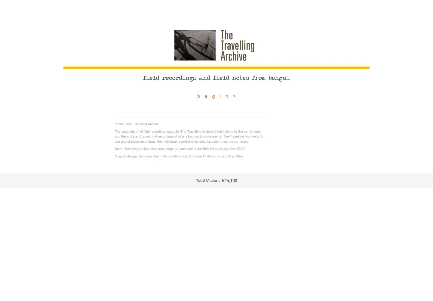 Captured homepage of thetravellingarchive.org in the current scan
