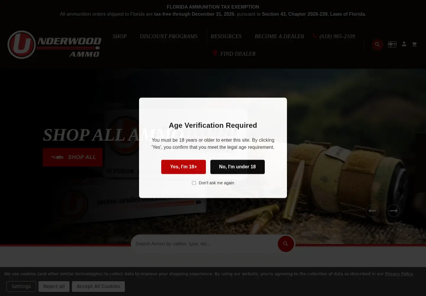 Screenshot of underwoodammo.com