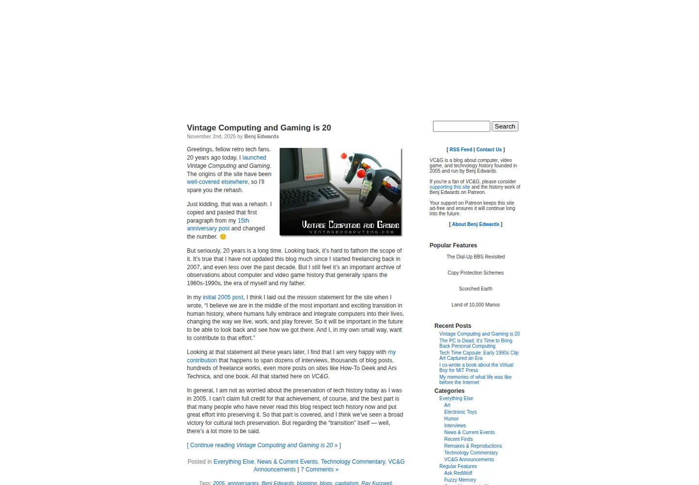 Screenshot of vintagecomputing.com