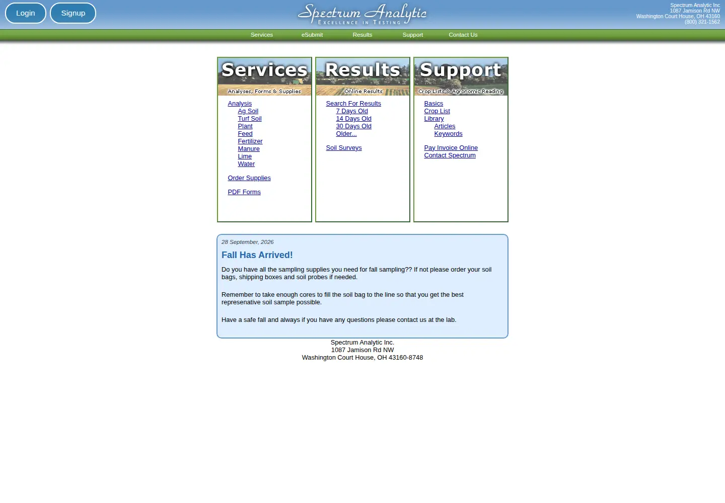 Captured homepage of spectrumanalytic.com in the current scan