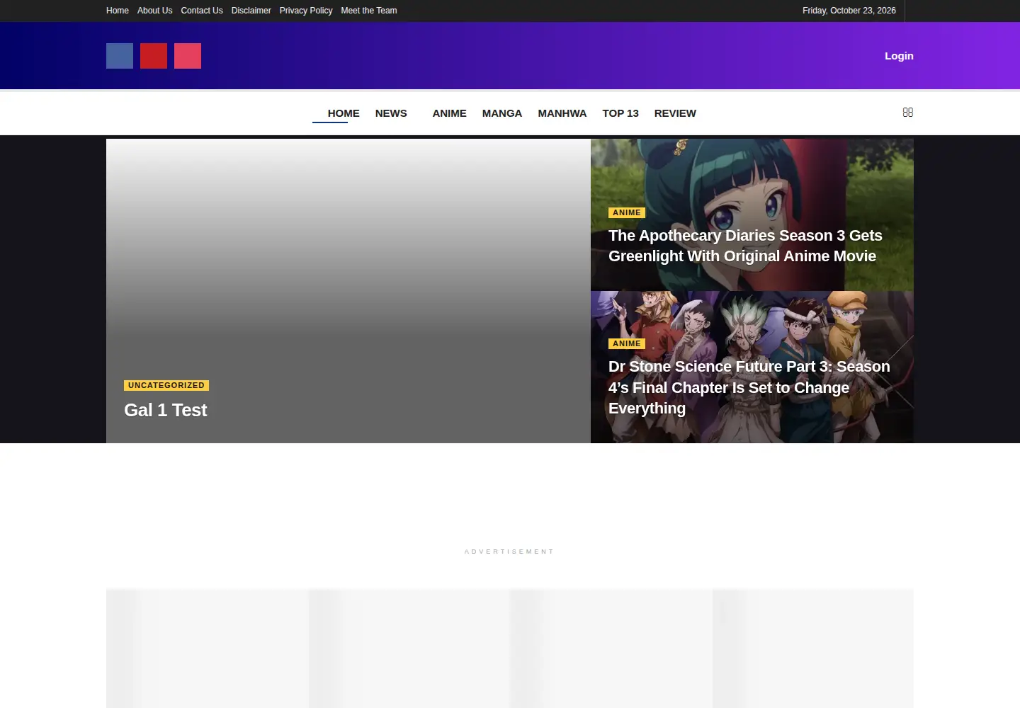 Captured homepage of theanimedaily.com in the current scan