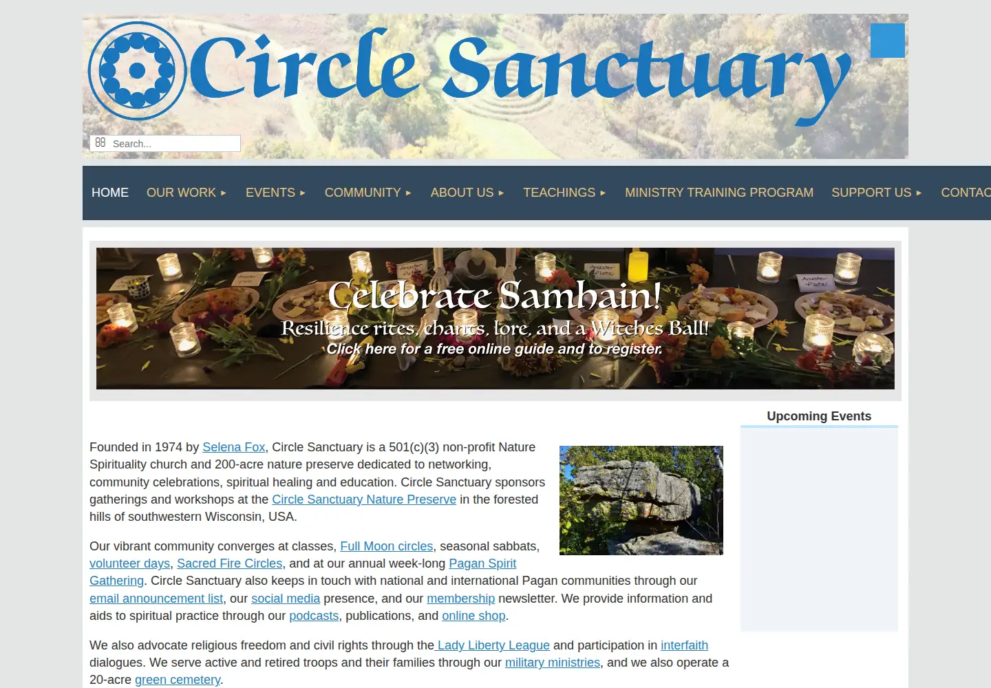 Captured homepage of circlesanctuary.org in the current scan