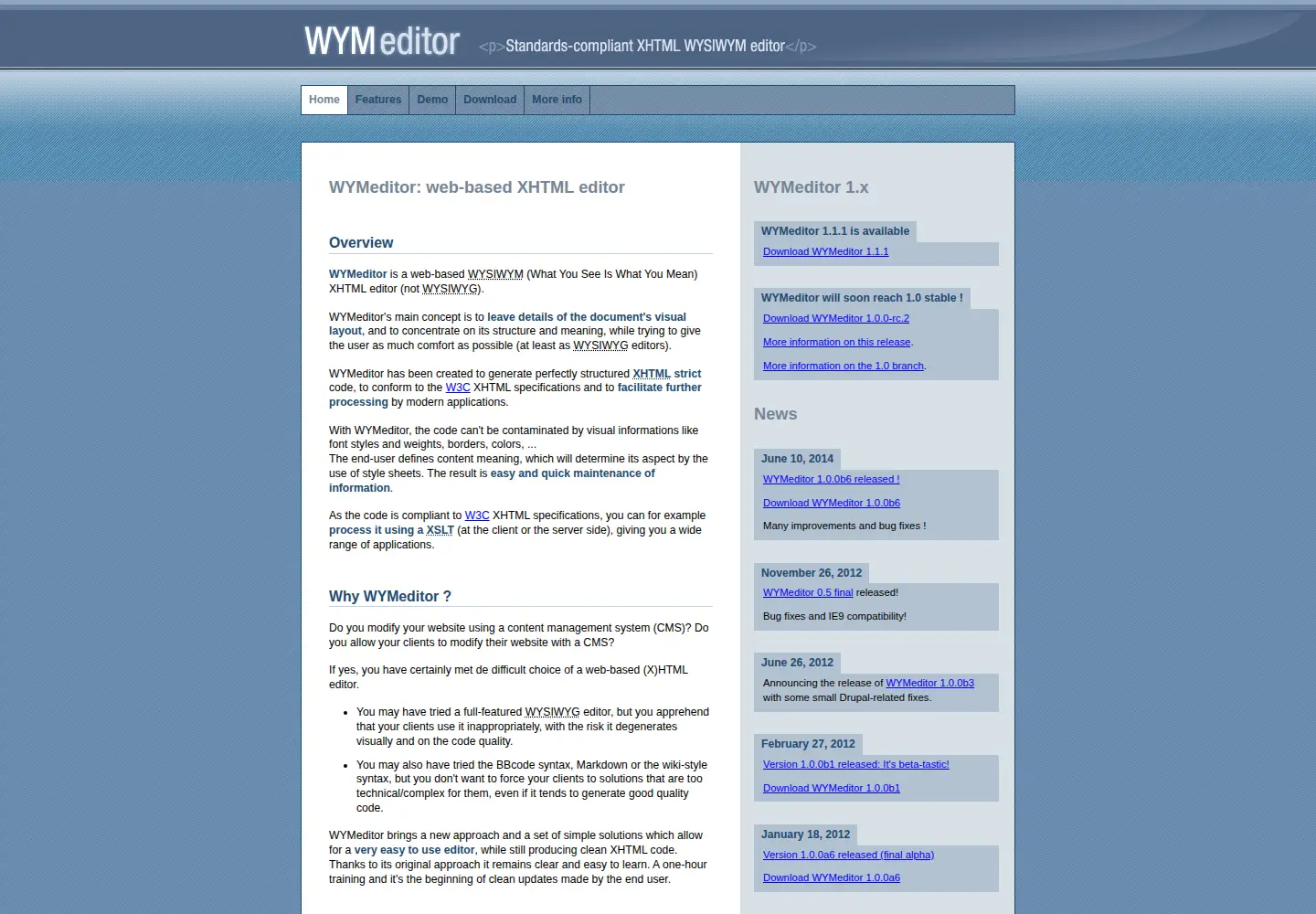 Screenshot of wymeditor.org