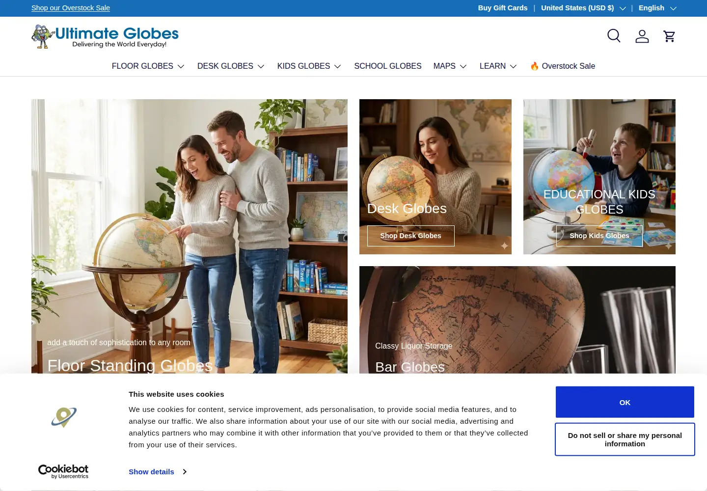 Captured homepage of ultimateglobes.com in the current scan