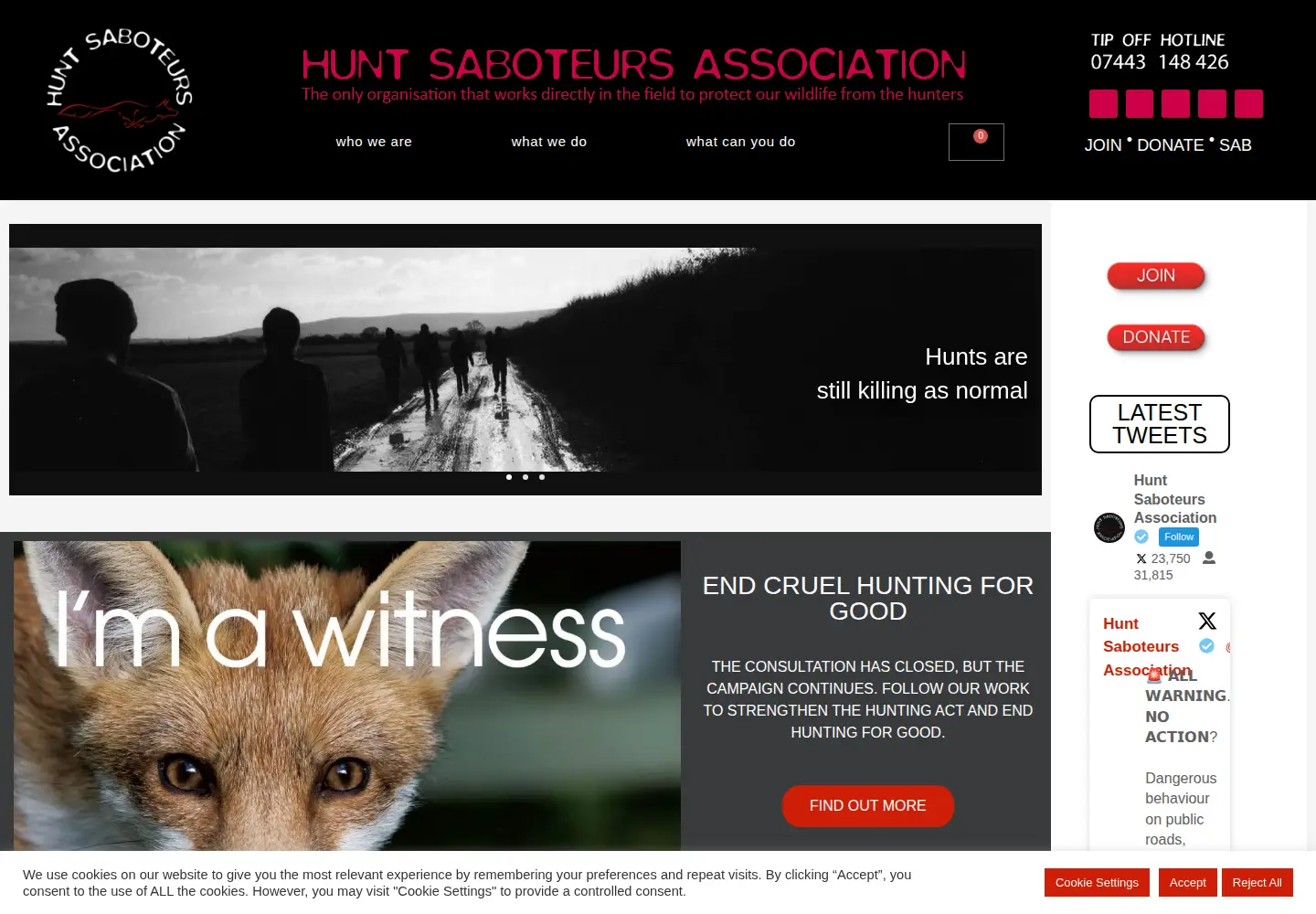 Captured homepage of huntsabs.org.uk in the current scan
