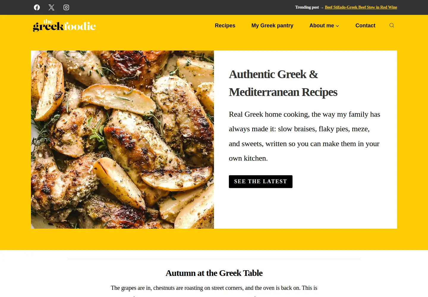 Captured homepage of thegreekfoodie.com in the current scan