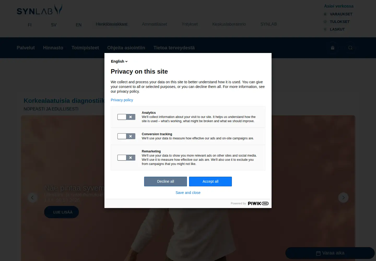 Screenshot of synlab.fi