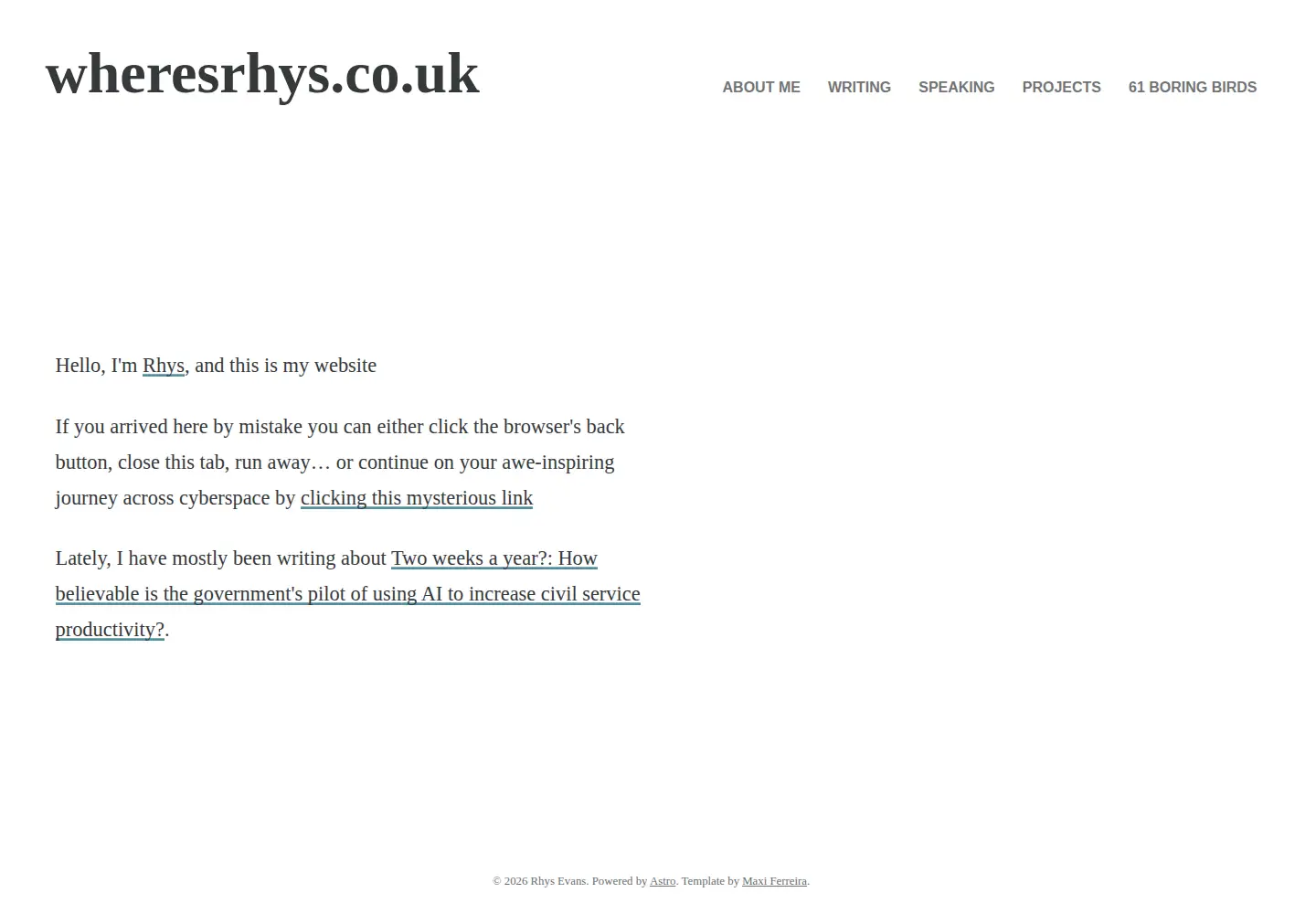 Captured homepage of wheresrhys.co.uk in the current scan