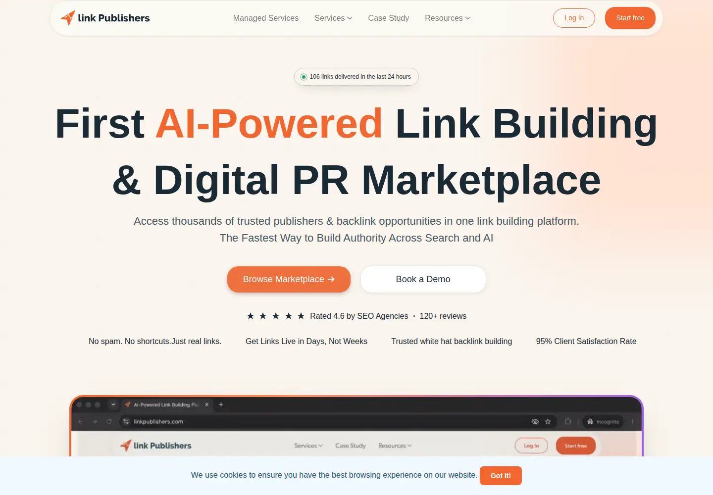 Captured homepage of linkpublishers.com in the current scan