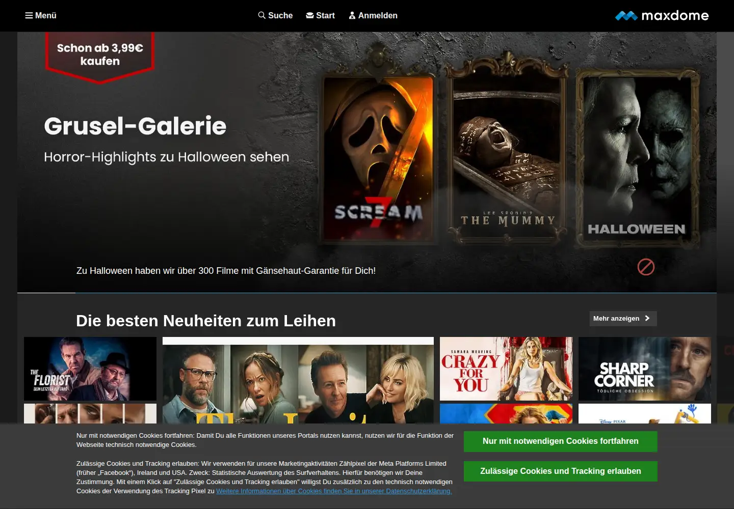 Captured homepage of maxdome.de in the current scan