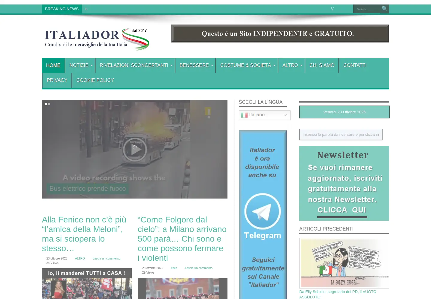 Captured homepage of italiador.com in the current scan