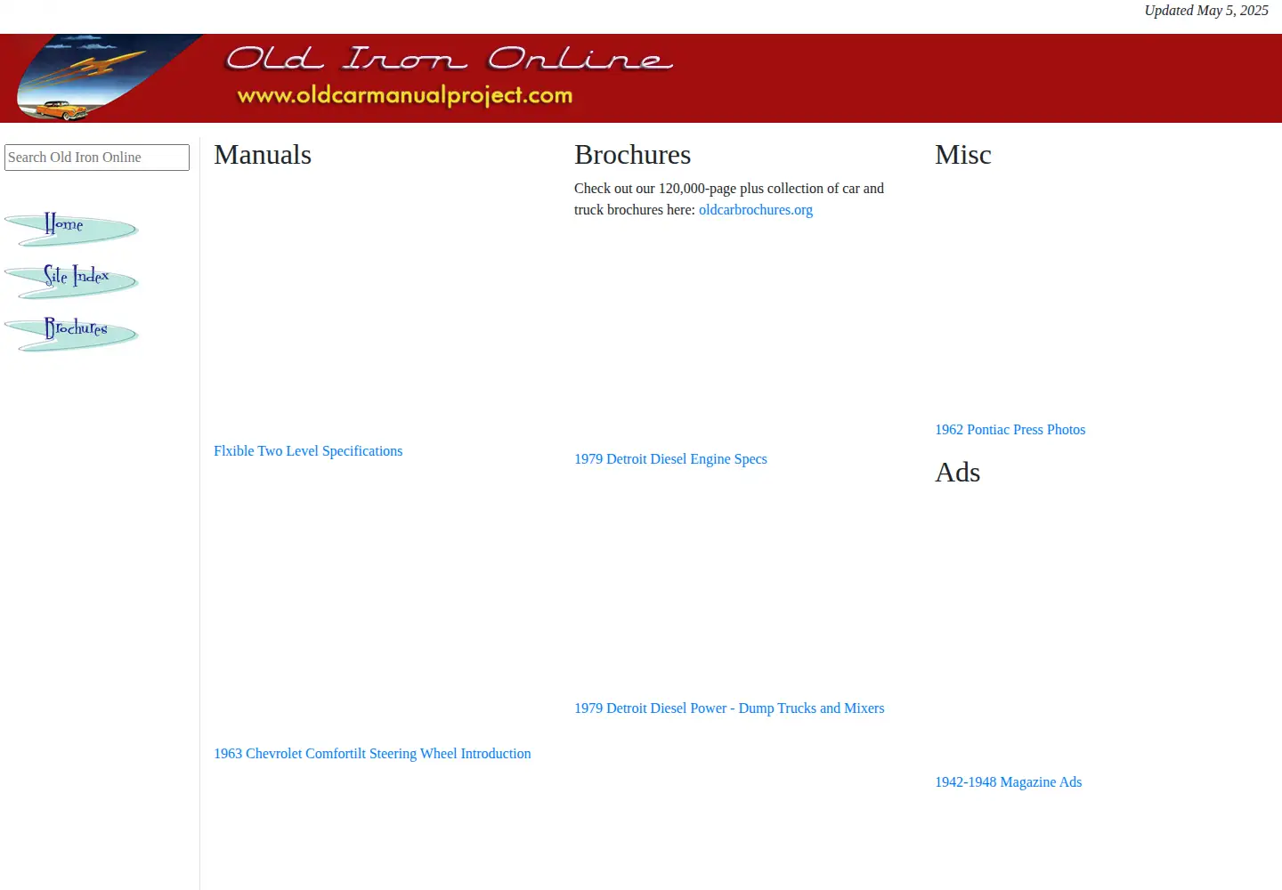 Captured homepage of oldcarmanualproject.com in the current scan