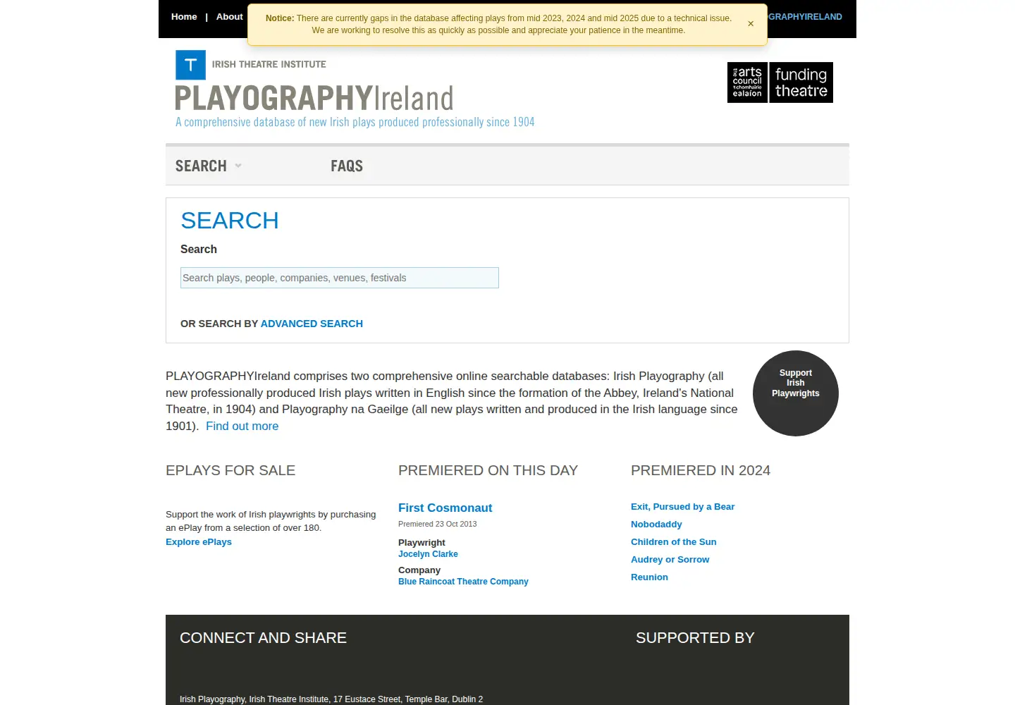 Screenshot of irishplayography.com