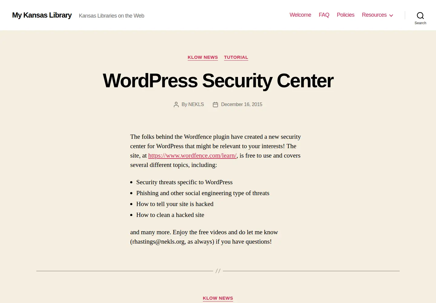 Screenshot of mykansaslibrary.org