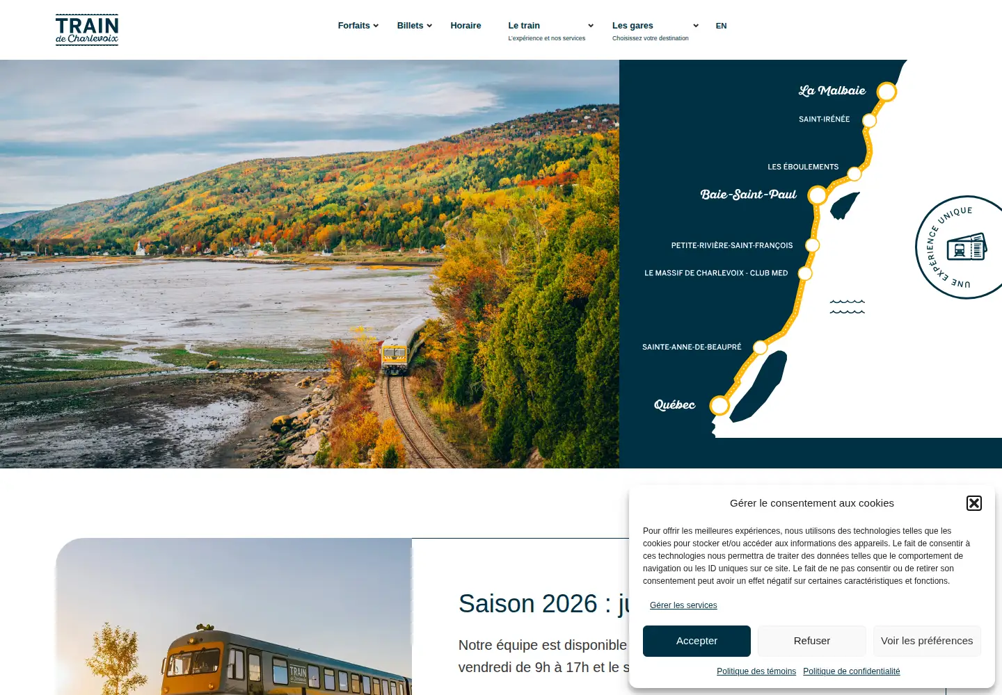 Captured homepage of traindecharlevoix.com in the current scan