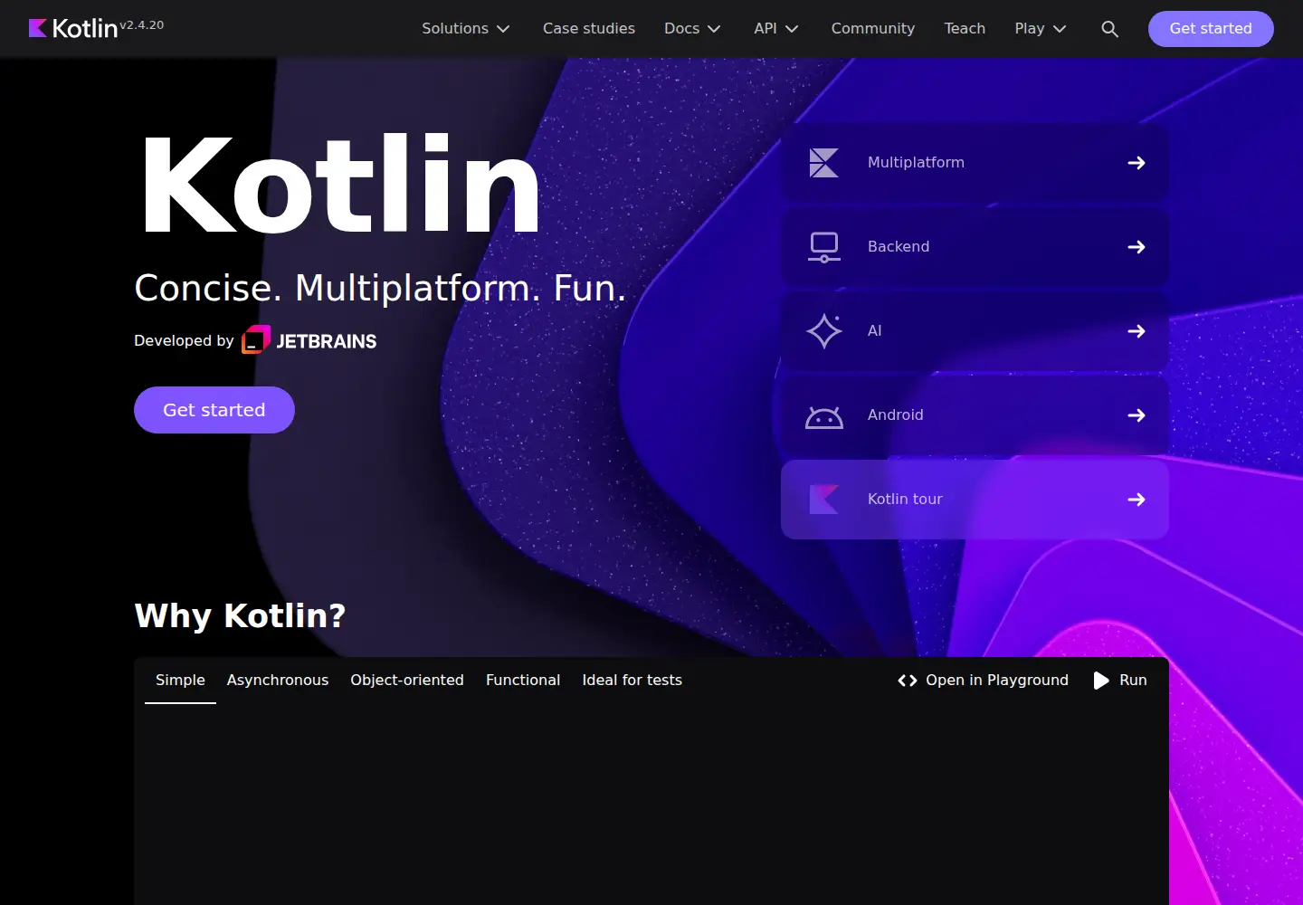 Screenshot of kotlinlang.org