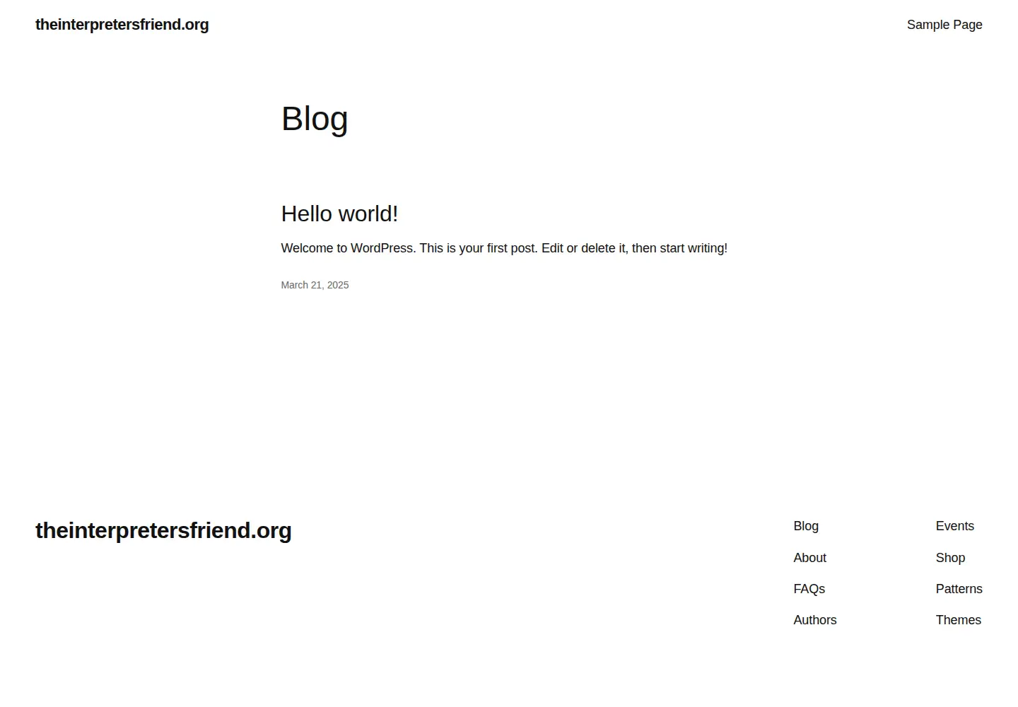 Captured homepage of theinterpretersfriend.org in the current scan